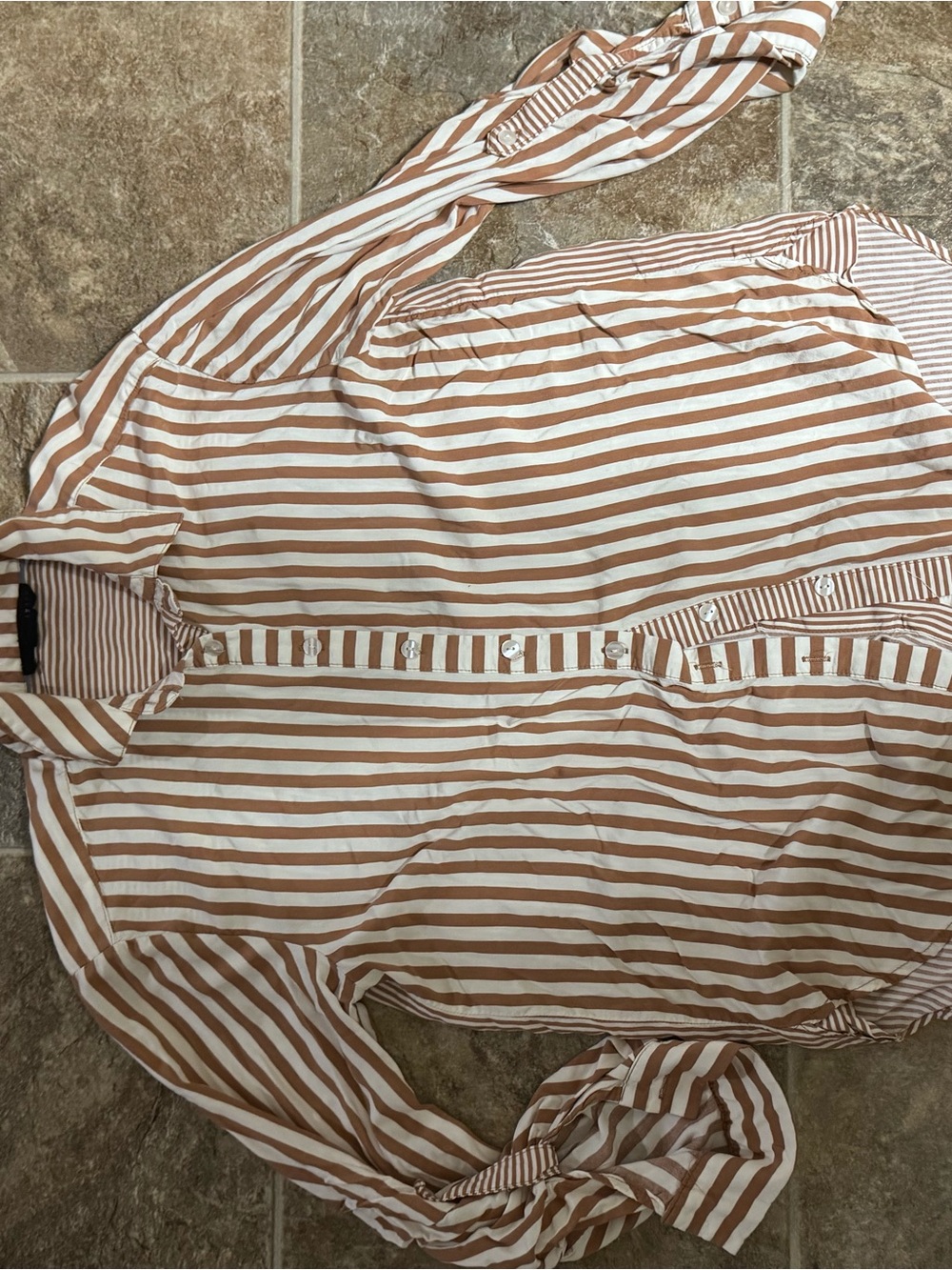 Ina White and Brown Striped Button-Down Shirt